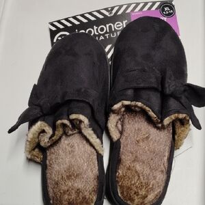 Isotoner Black Open-Back Slippers with Plush Lining
